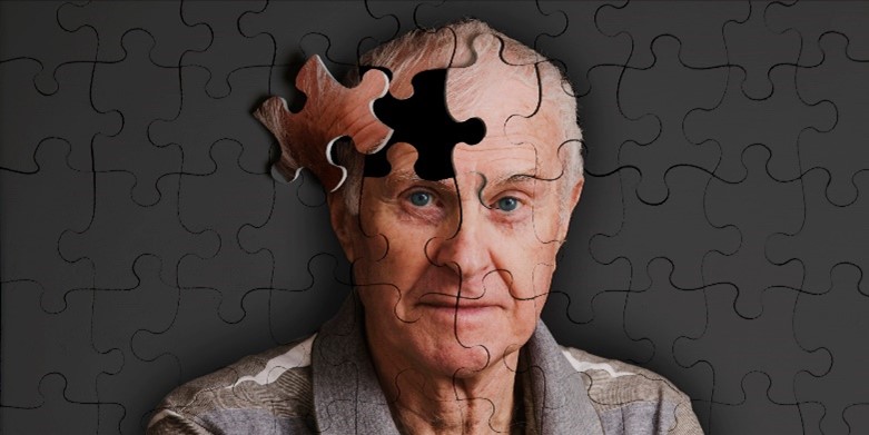 Older male puzzle piece missing, Alzheimer's awareness