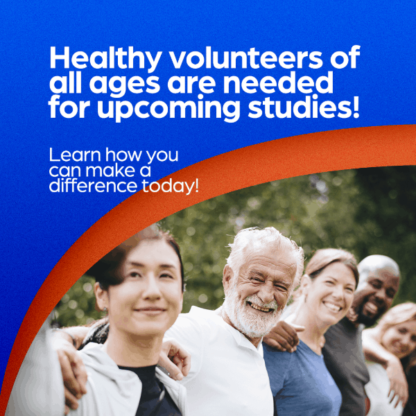 Diverse group of people standing shoulder to shoulder, healthy volunteers of all ages are needed for upcoming studies, clinical research