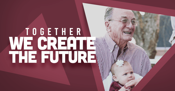 Together we create the future, older male with infant girl, clinical research for seniors